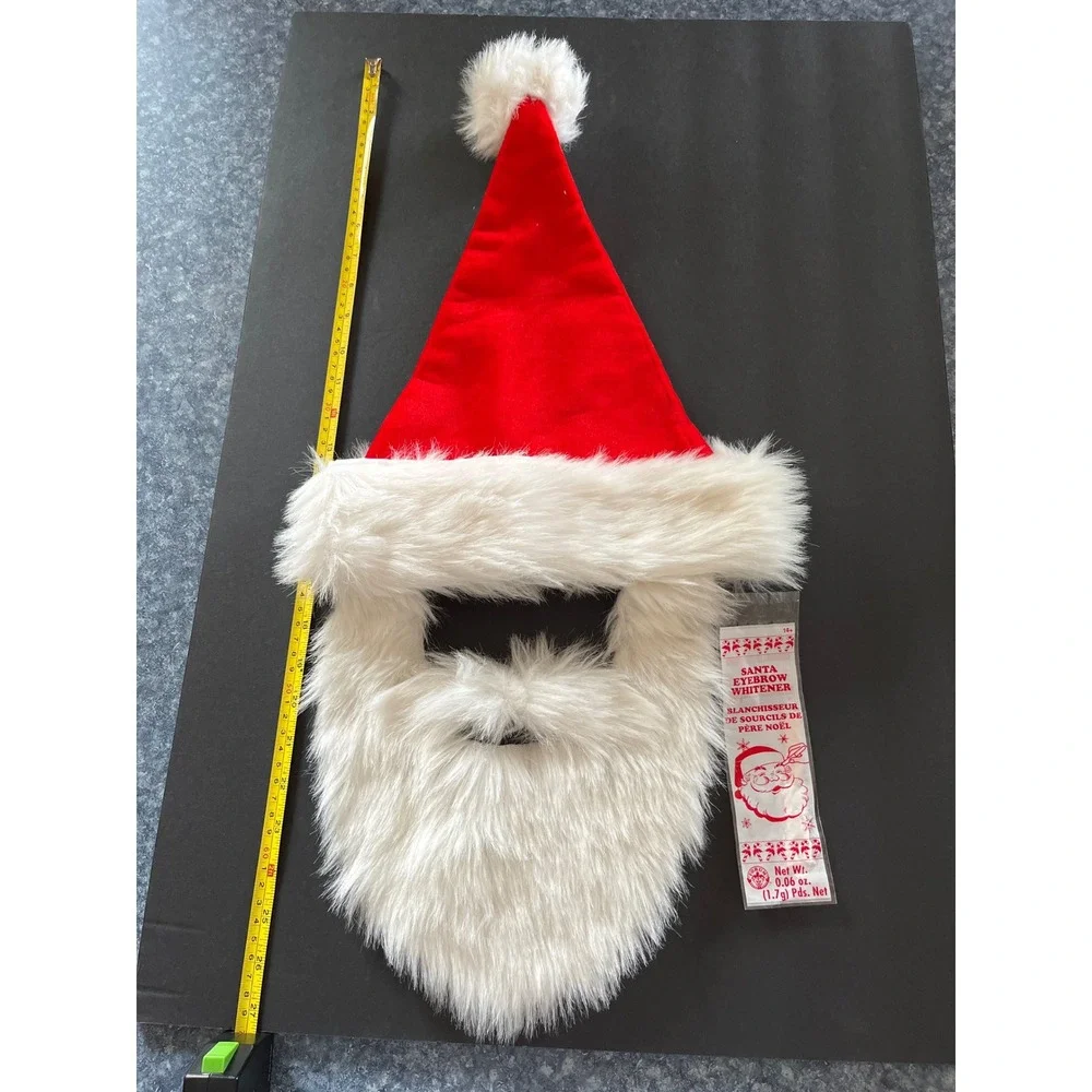 Santa Claus Hat and Beard Costume Set with Eyebrow Whitener Christmas Accessory